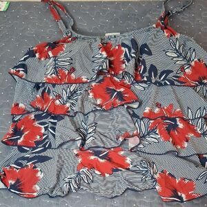 Your Best Look Floral Ruffle Women's Tankini Swim Top - Red and Blue size 18W